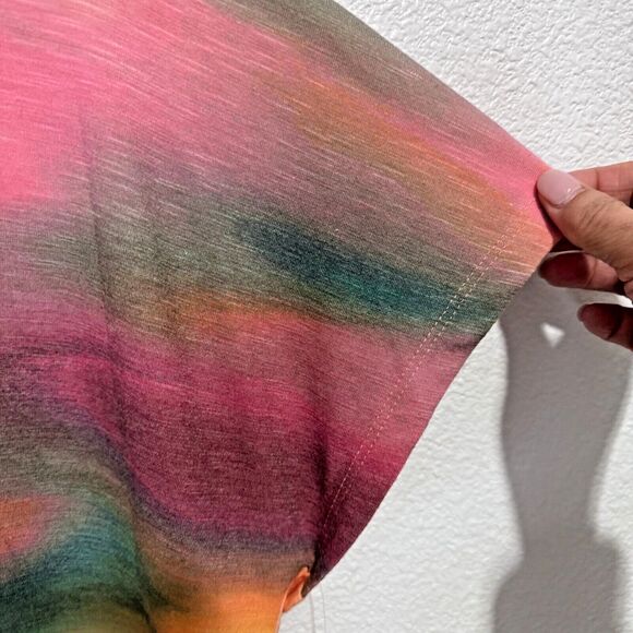 Democracy Womens Short Sleeve Scoop Neck Ombre Print Twist Front Hem Knit Top XL - Picture 8 of 16